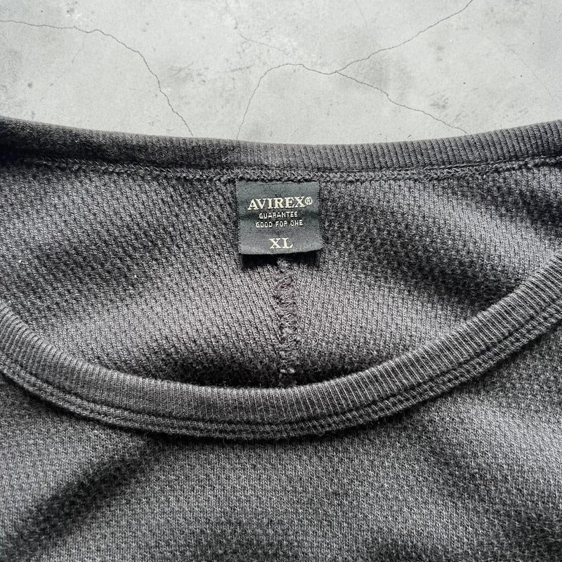 Black Avirex Waffle-Knit USA T-Shirt XL