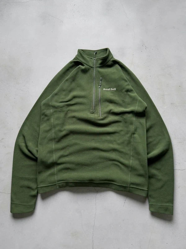 Dark Green Montbell Quarter / Half Zip up Chameece Fleece Jacket XS