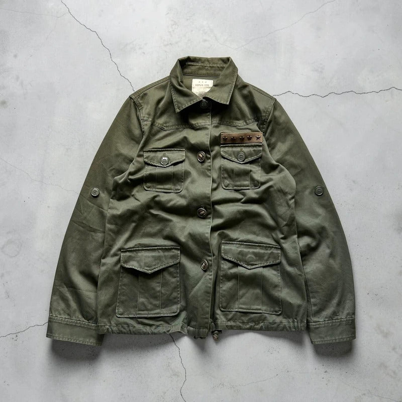 Vintage 00's Dark Green Military Style Button up Jacket XS