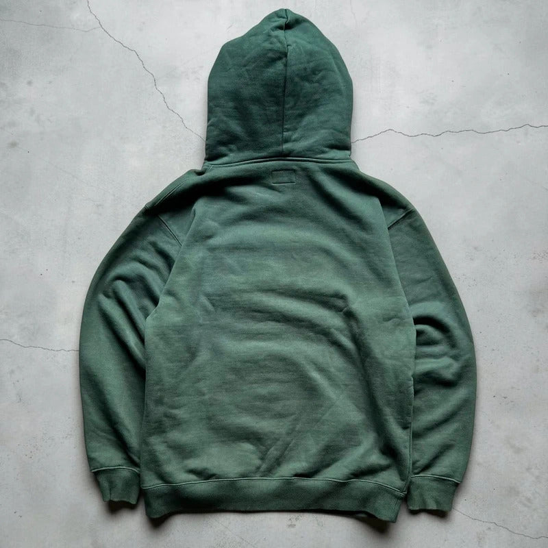 Green Beams Textured Centre Logo Pullover Hoodie M