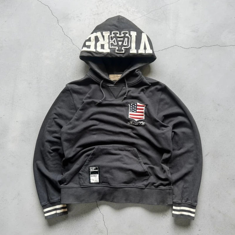 Vintage 00’s Black Avirex USA Flag Hoodie S