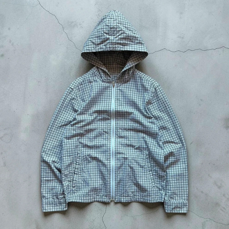Lightweight Plaid Check Hooded Windbreaker S