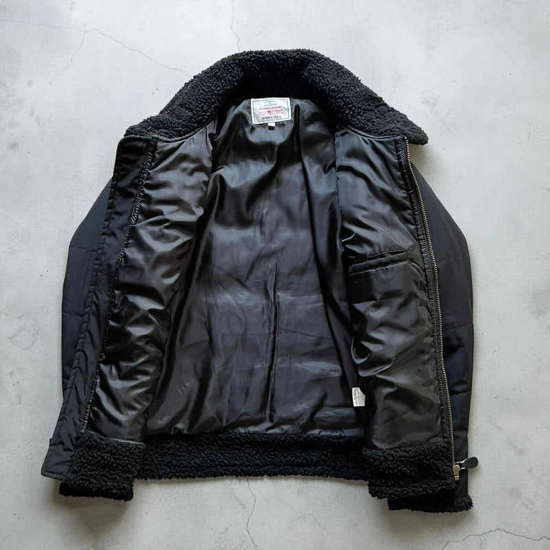 Vintage 00's Black Avirex Military Fleece Collar Jacket M