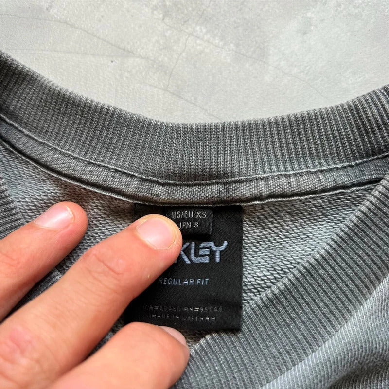 Oakley Grey Garment-Dyed Crewneck Sweatshirt Xs