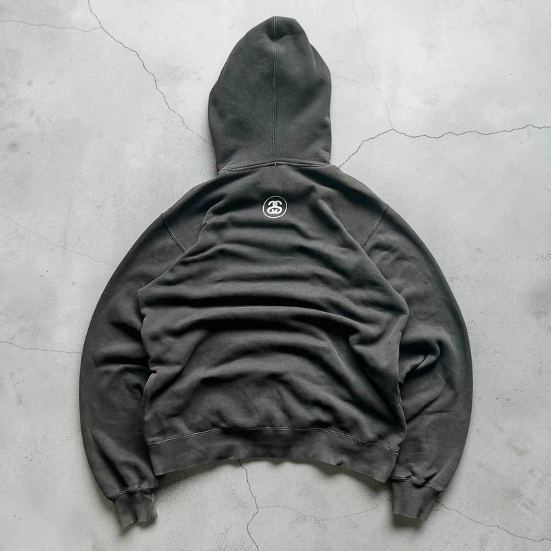 Stussy No4 Logo Black Faded Hoodie M