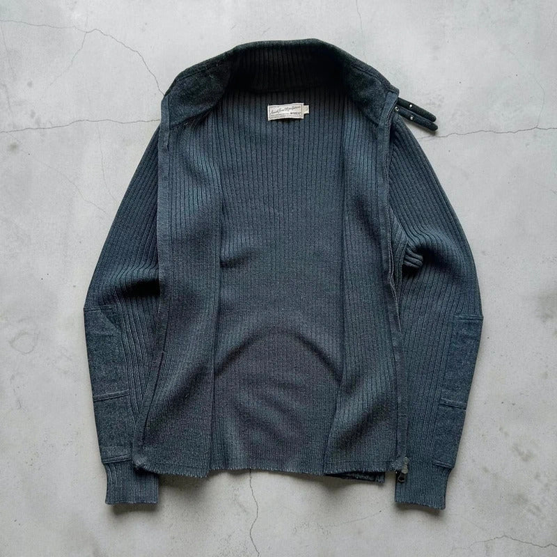 Grey Avirex Ribbed Knit Zip up Sweater Jacket M