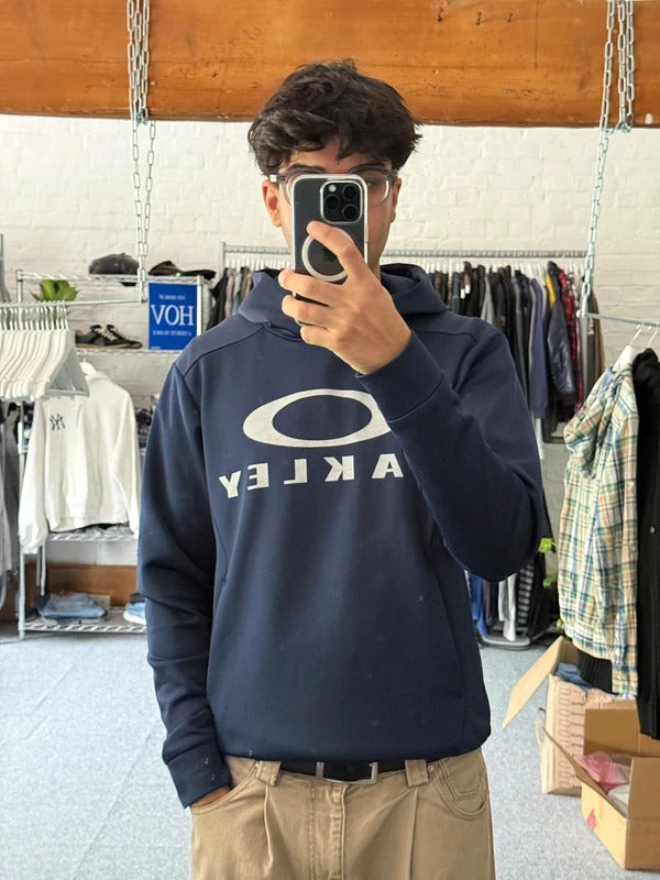 Vintage 00's Oakley Print Logo Navy Blue Hoodie S