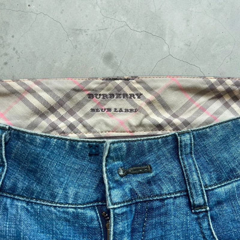 Women's Vintage Burberry Blue Label Paint Splatter Denim Flared Jeans W28