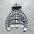 Navy Blue White Uniqlo Plaid Checked Zip up Hoodie Jacket