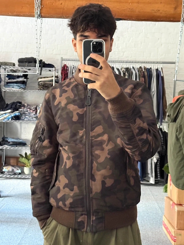 Green Brown Camo Avirex Reversible Military Bomber Jacket
