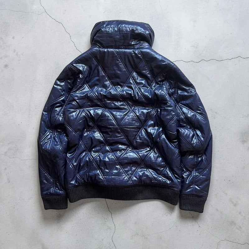 Beams Japan Navy Blue Shiny Hooded Puffer Jacket Coat XS