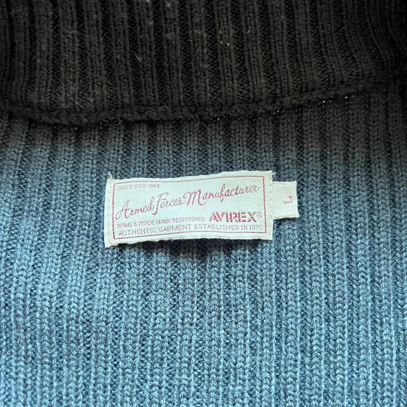 Grey Avirex Ribbed Knit Zip up Sweater Jacket M