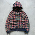 Red Black Beams Japan Plaid Tartan Checked Zip up Hoodie Jacket S