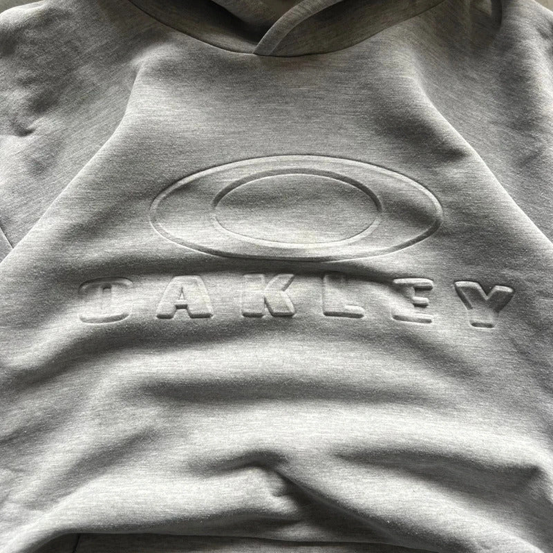 Grey Oakley Embossed Logo Hoodie L