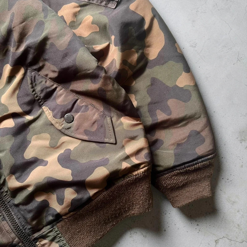 Green Brown Camo Avirex Reversible Military Bomber Jacket