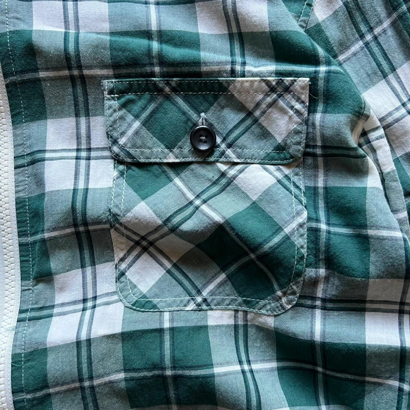 Green/White Corisco Plaid Hooded Shirt Jacket L