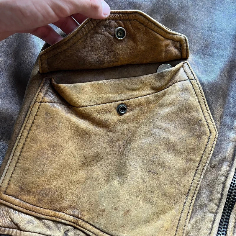 Vintage Brown Sheepskin Leather Flight Jacket S