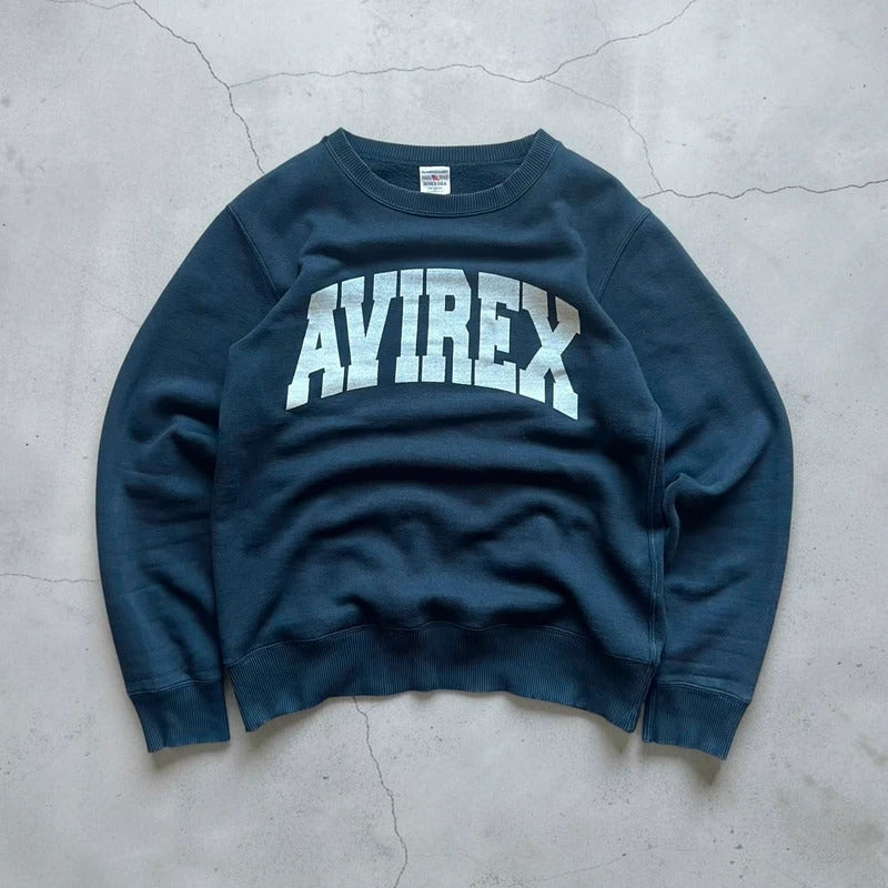 Vintage 00's Avirex Faded Black Print Sweatshirt Jumper XS