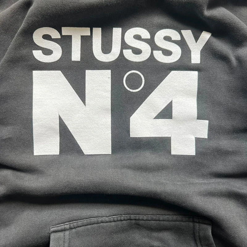 Stussy No4 Logo Black Faded Hoodie M