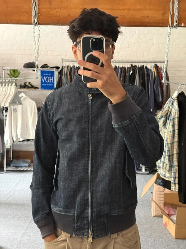 Vintage 00's Beams Japan Navy Blue Zip up Denim Jacket S