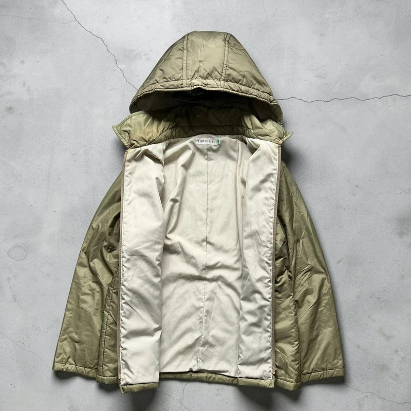 Khaki Green Lightweight Hooded Puffer Jacket Coat S