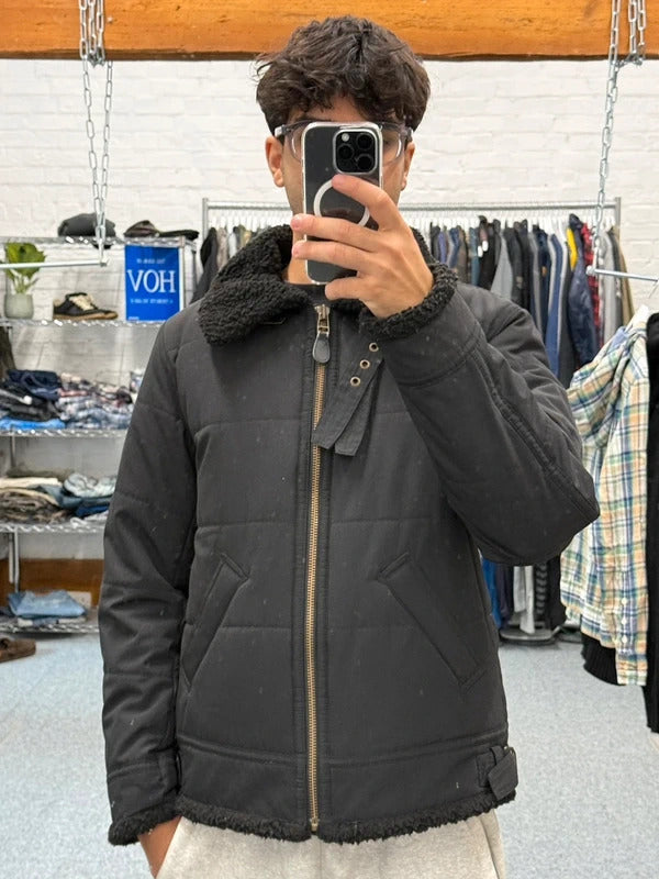 Vintage 00's Black Avirex Military Fleece Collar Jacket M