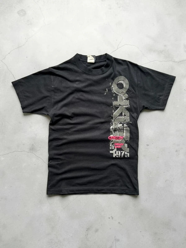 Vintage 00's Black Oakley Logo Print T'shirt S