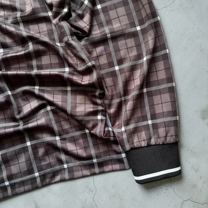 Grey Brown Umbro Plaid Checked Long Sleeve T'shirt L