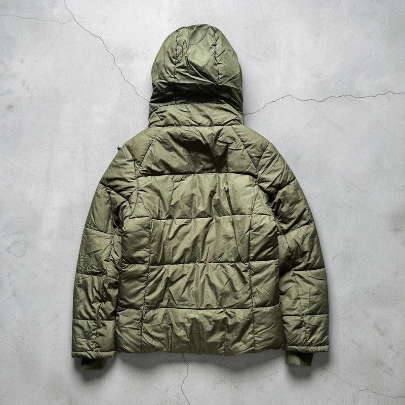 Khaki Green Hooded Puffer Jacket Coat S