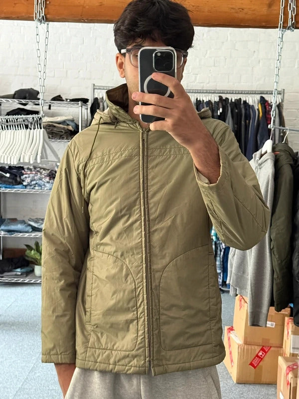 Khaki Green Lightweight Hooded Puffer Jacket Coat S