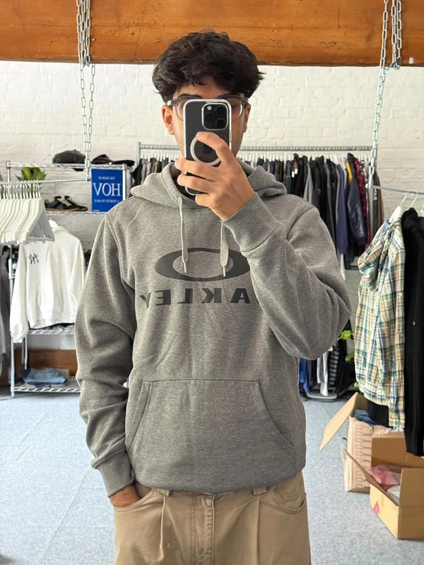 Vintage 00's Oakley Print Logo Grey Hoodie S