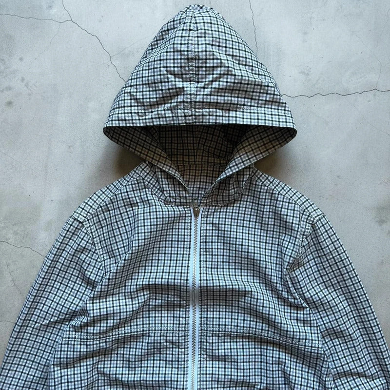 Lightweight Plaid Check Hooded Windbreaker S
