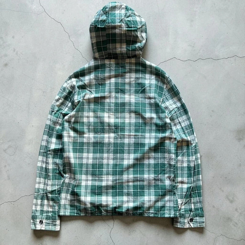 Green/White Corisco Plaid Hooded Shirt Jacket L