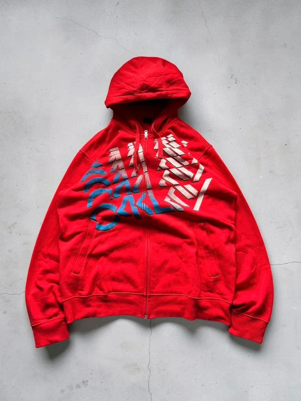 Vintage 00's Red Oakley Logo Zip up Hoodie M