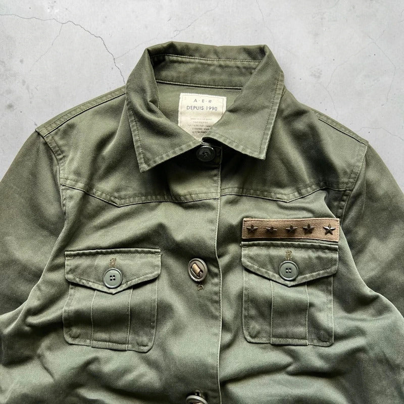 Vintage 00's Dark Green Military Style Button up Jacket XS