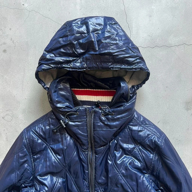 Beams Japan Navy Blue Shiny Hooded Puffer Jacket Coat XS