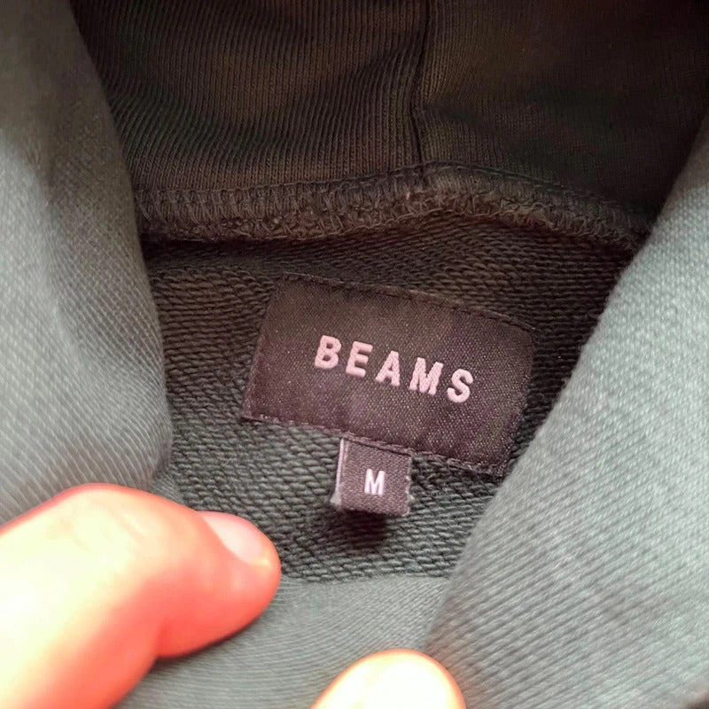 Green Beams Textured Centre Logo Pullover Hoodie M