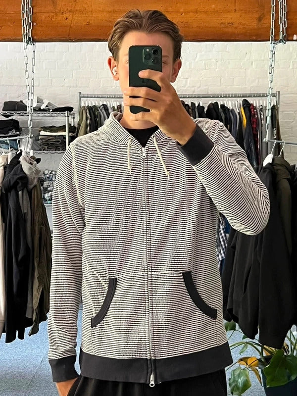 Beams Navy/White Striped zip Up Hoodie L