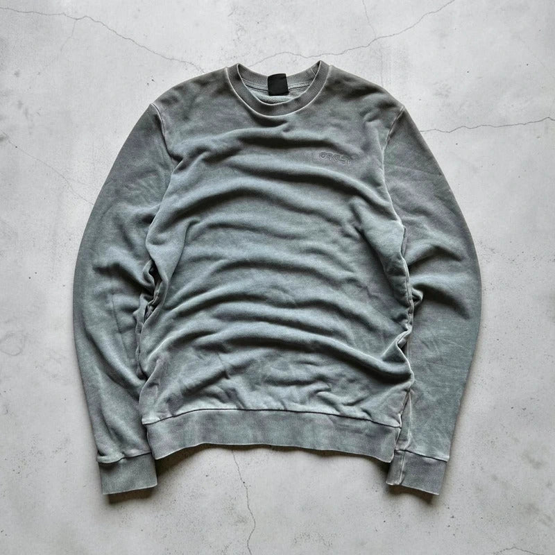 Oakley Grey Garment-Dyed Crewneck Sweatshirt Xs