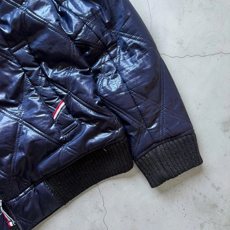 Beams Japan Navy Blue Shiny Hooded Puffer Jacket Coat XS