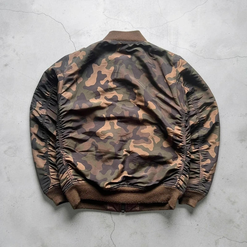 Green Brown Camo Avirex Reversible Military Bomber Jacket
