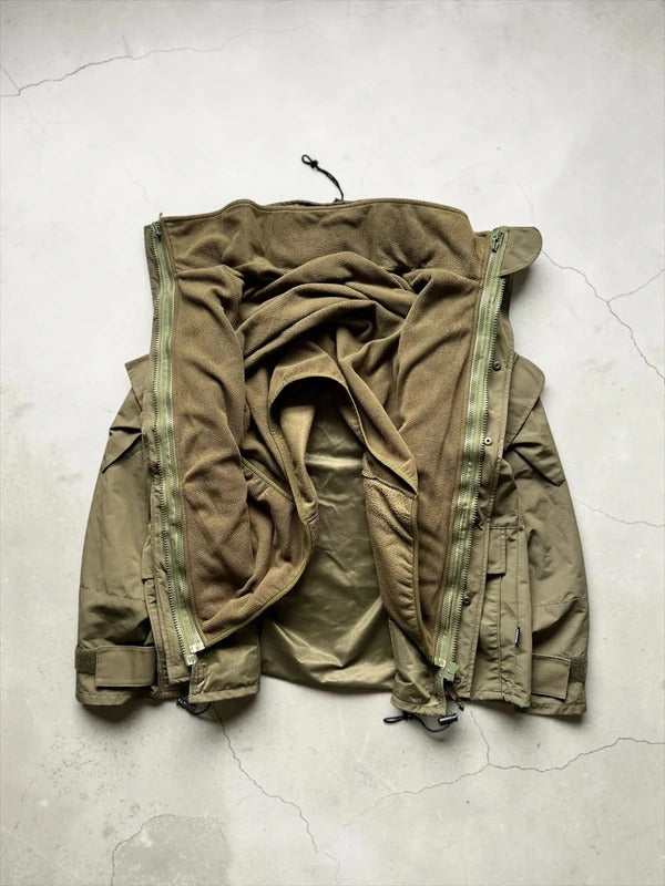 Khaki Green Avirex Coat Jacket Fleece Inner Lining L