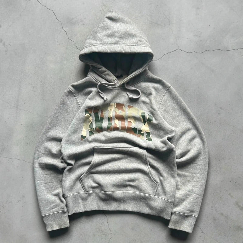 Grey Avirex Camo Logo Pullover Hoodie S