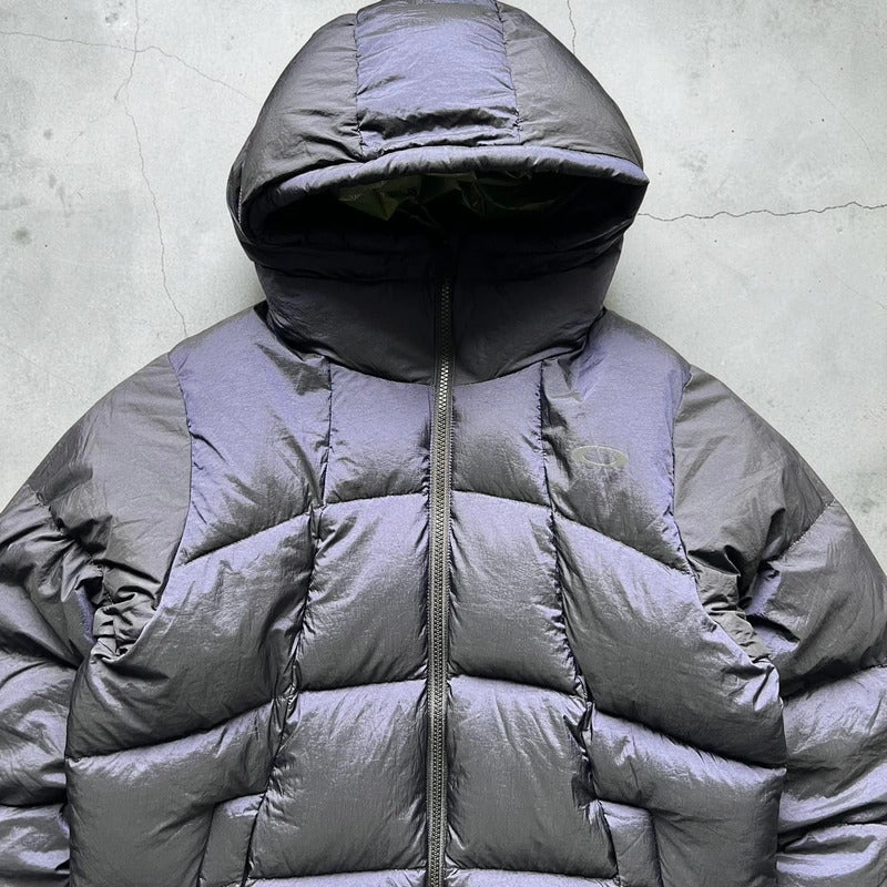 Purple Navy Prismatic Oakley Hooded Puffer Jacket Coat M