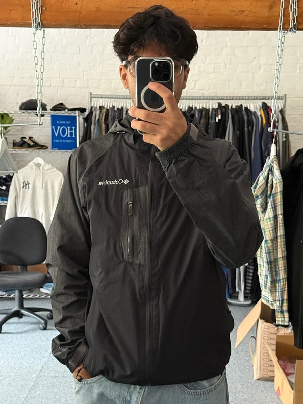 Black Grey Columbia Waterproof Windbreaker Jacket Coat