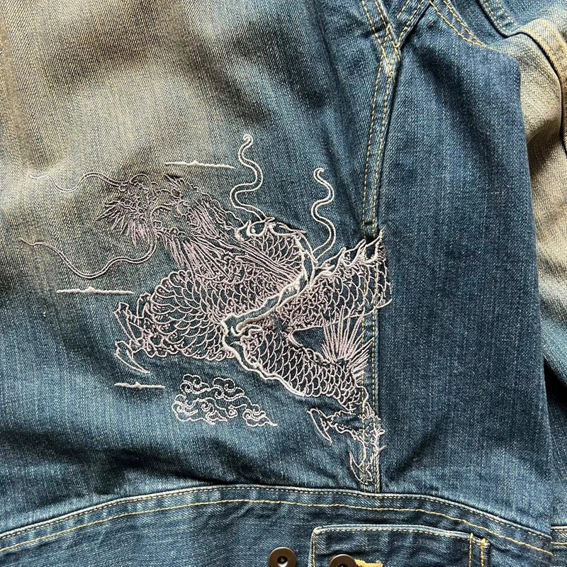 KaraKuri Japan Faded Blue Denim Jacket S