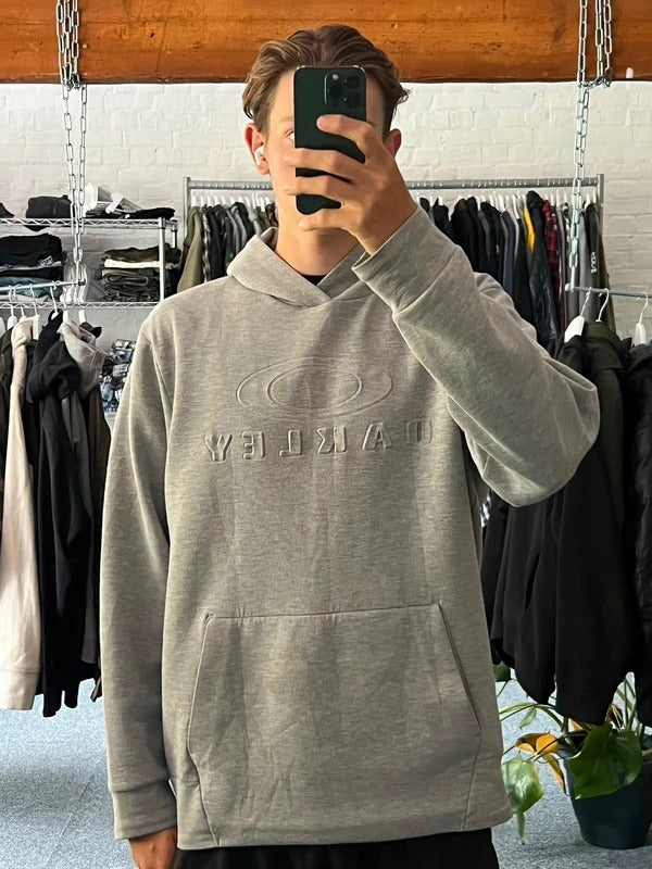 Grey Oakley Embossed Logo Hoodie L