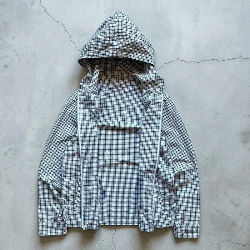 Lightweight Plaid Check Hooded Windbreaker S