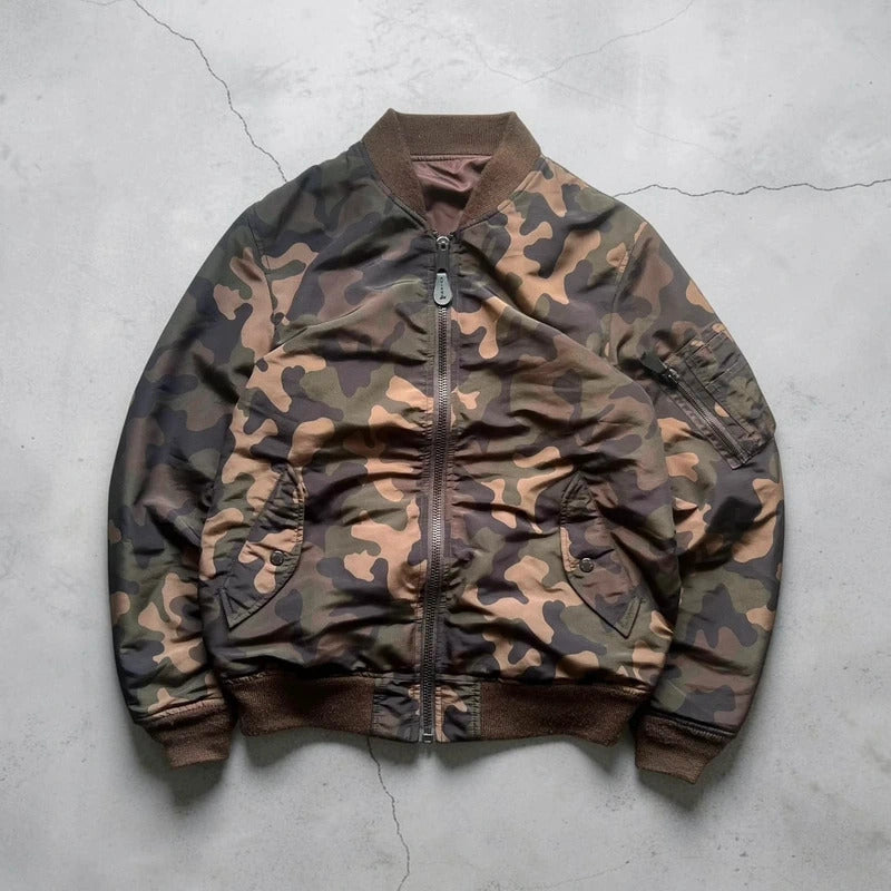 Green Brown Camo Avirex Reversible Military Bomber Jacket