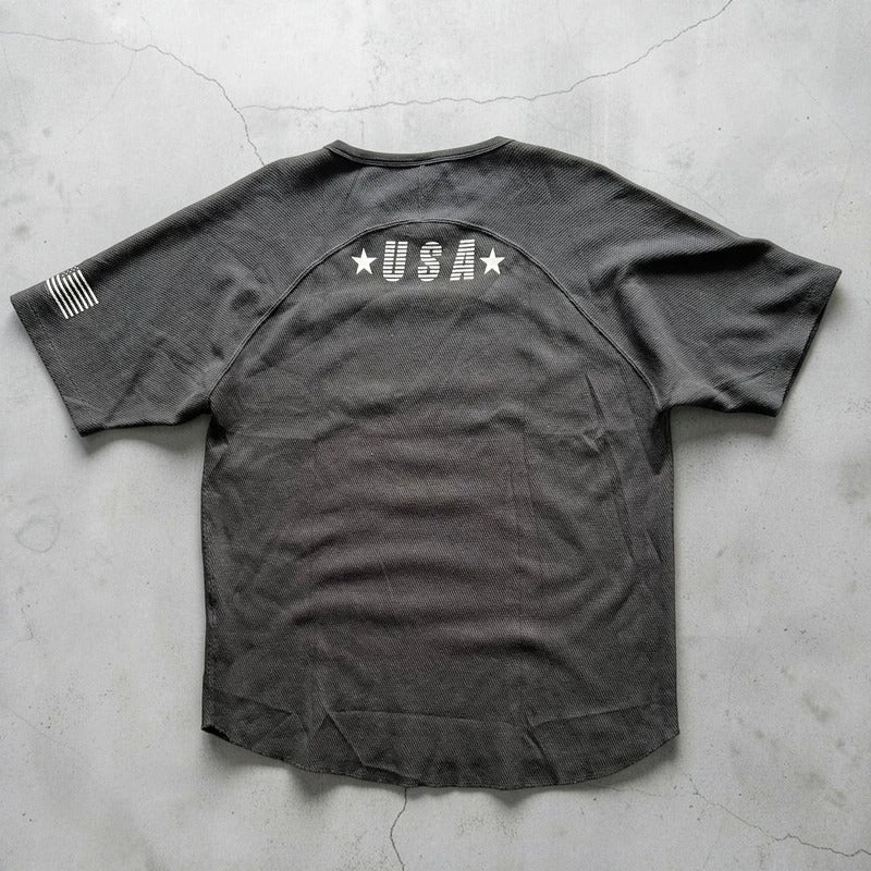 Black Avirex Waffle-Knit USA T-Shirt XL